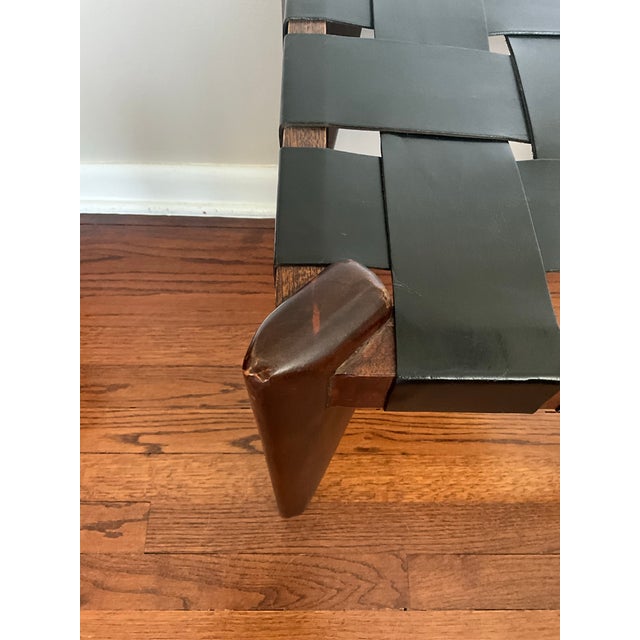 Wood Attributed Edmond J Spence Midcentury MCM Teak and Leather Stool Ottoman For Sale - Image 7 of 10