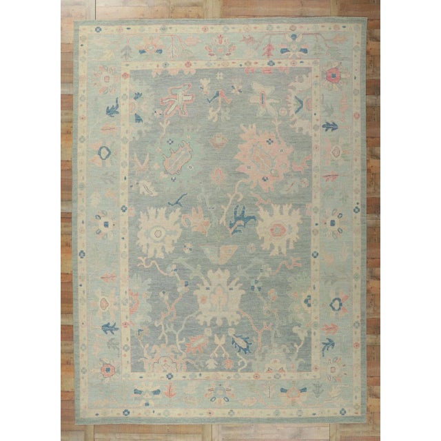 Baby Blue Vintage Light Blue Oushak Rug, 10'00 X 13'10 For Sale - Image 8 of 9