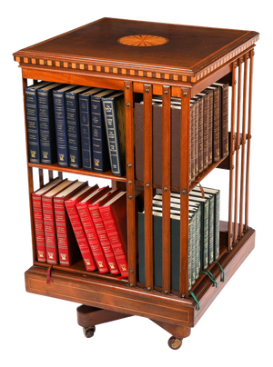 Antique Edwardian Flame Mahogany and Inlaid Revolving Bookcase, 1890s