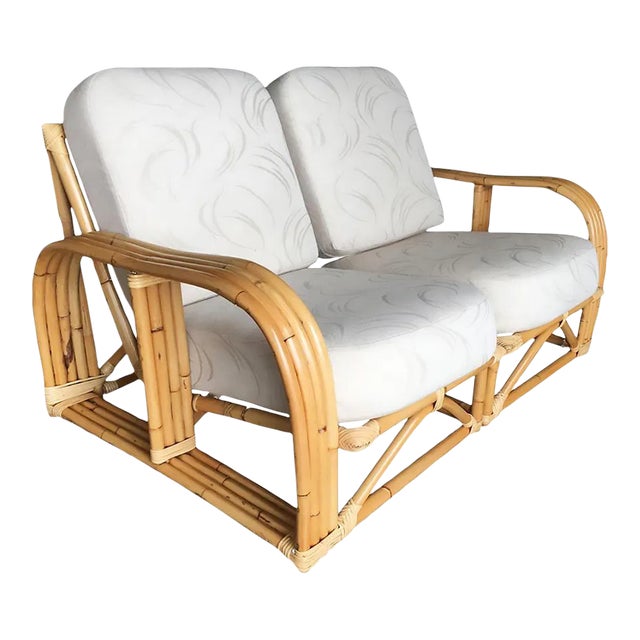 Restored Paul Laszlo Designed Rattan 4-Strand Sectional Settee by by Ficks Reed For Sale