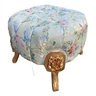 1980 French Louis XVI Gold Beech Damask Bench - 1 Pc For Sale