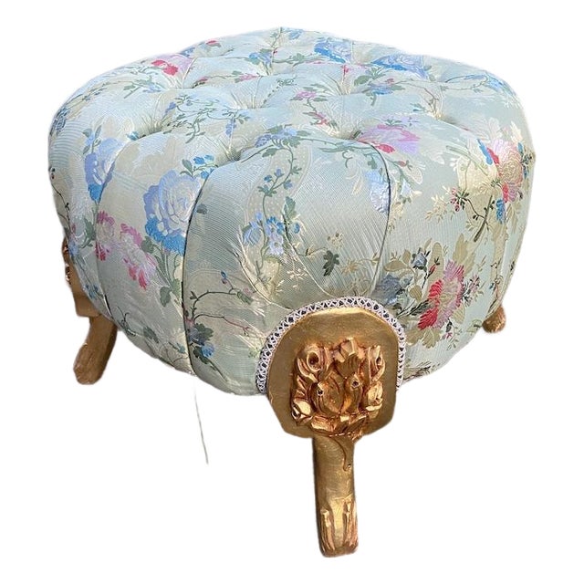1980 French Louis XVI Gold Beech Damask Bench - 1 Pc For Sale