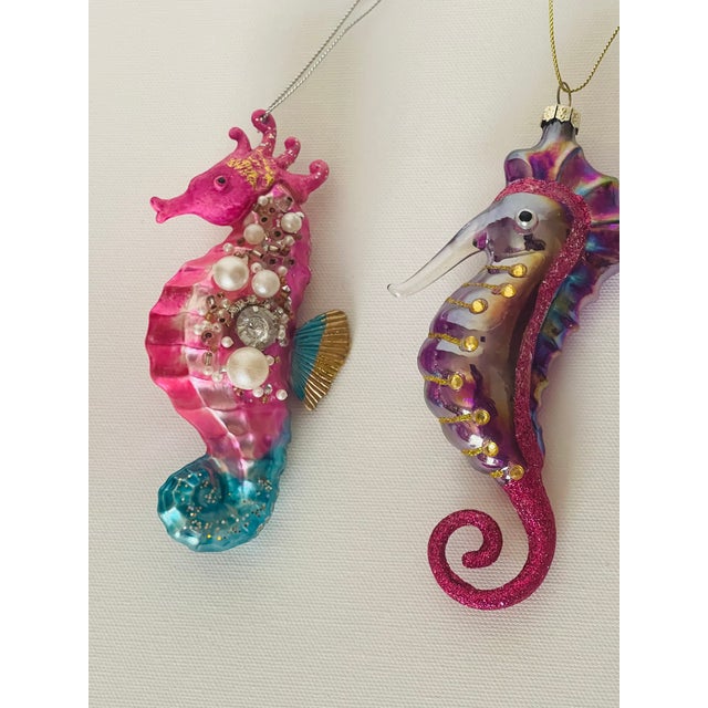 Glass 1970s Old World Christmas Ornaments 2 Sea Horses Handblown Glass For Sale - Image 7 of 7