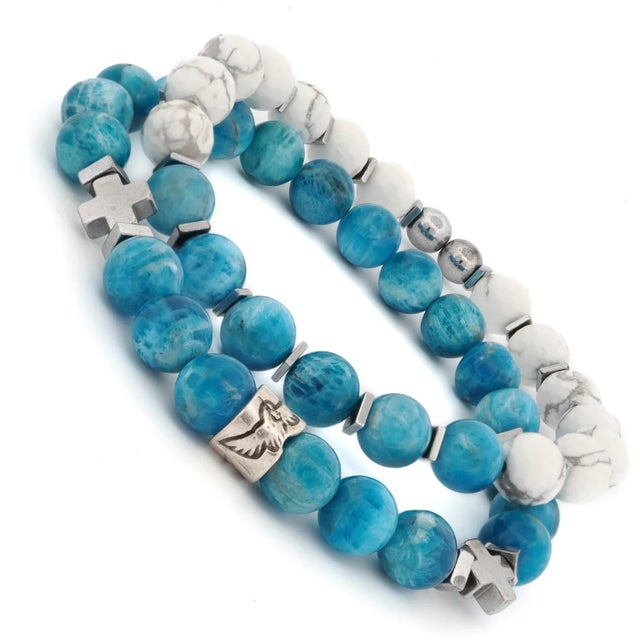Contemporary Freedom Spirit Blue Apatite & Howlite Bracelet Set For Sale - Image 3 of 7