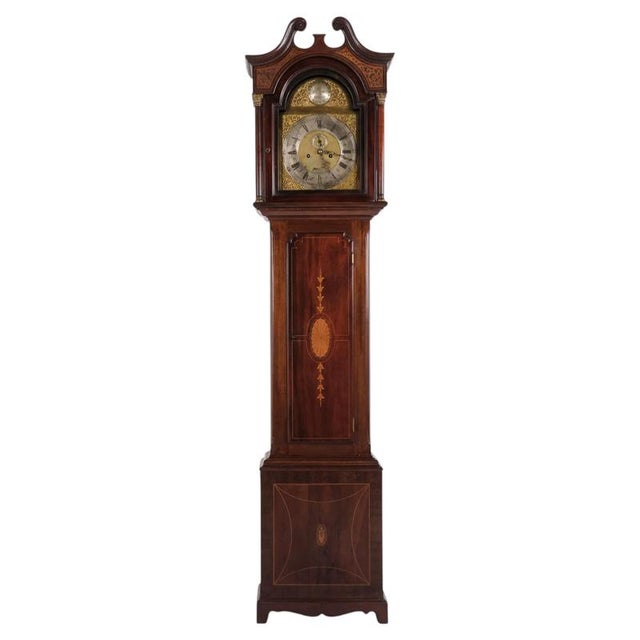 English Mahogany Longcase Clock with Marquetry and Brass Dial, 1880s For Sale - Image 13 of 13