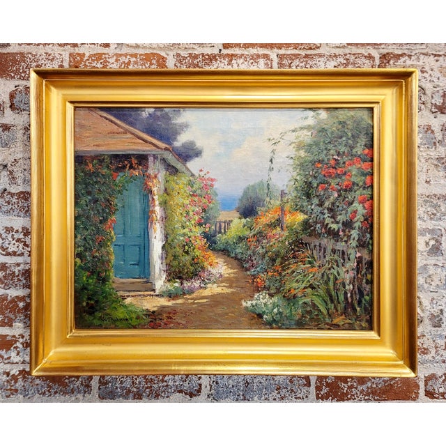 William Constable Adam- The Flower Garden w/Ocean View-1920s Oil painting California Impressionist - Oil painting on...