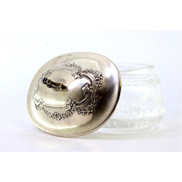 Cut Glass Candy Box with Cut-Out Handle Lid and Floral Reliefs For Sale - Image 5 of 8