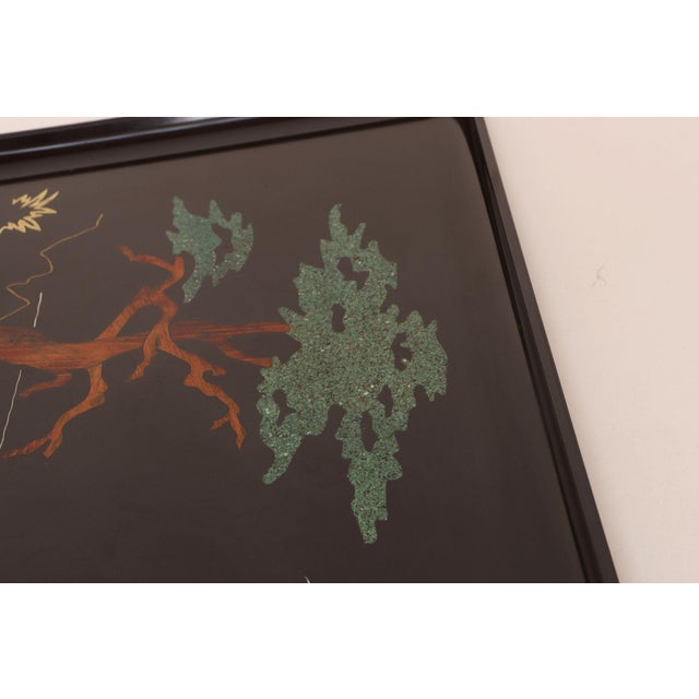 Large Mid-Century Black Resin Inlaid Tray With Monterey Cypress Tree Motif by Couroc Signed "Sfb Morse" For Sale - Image 10 of 15