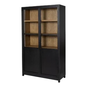 Four Hands Millie Panel & Glass Door Cabinet, Matte Black