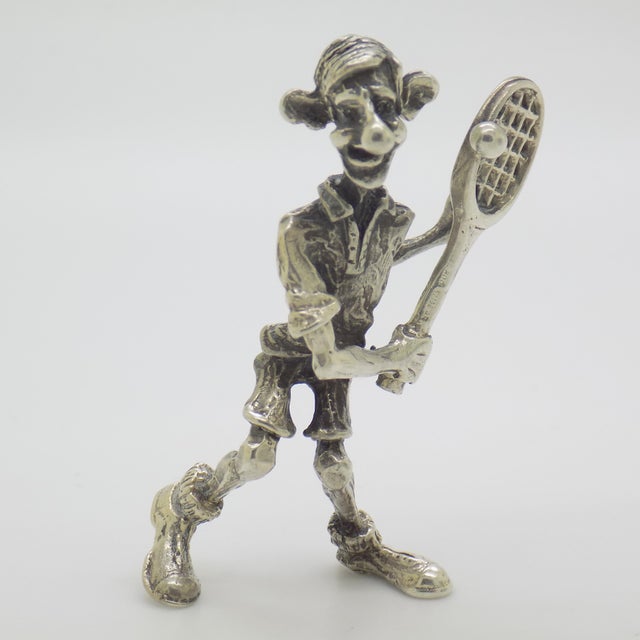 Vintage Italian Silver 800 Cartoonish Tennis Player Figurine by Raspini, Arezzo, 1970s For Sale - Image 3 of 13