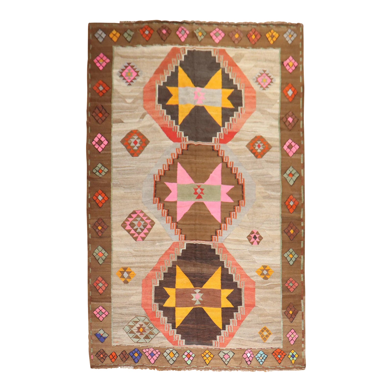 Mid 20th Century Vintage Turkish Kilim Rug, 7'6' X 13'8'' | Chairish
