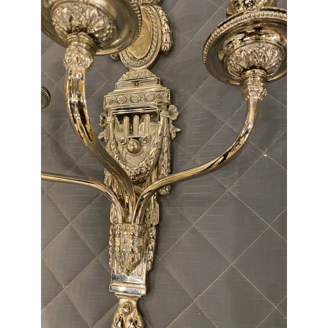 Silver 1920's Caldwell Silver Plated 3 Lights Sconces - Pair For Sale - Image 8 of 9