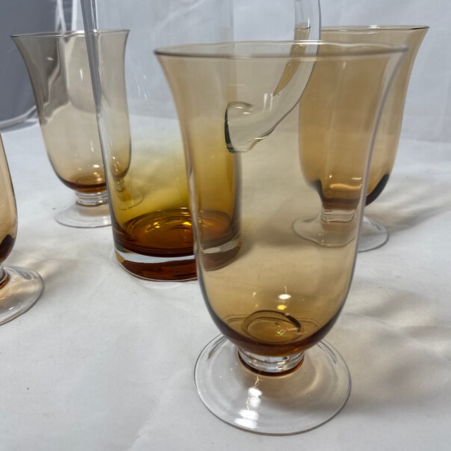 Amber Hand Blown Pitcher and Glass Set For Sale - Image 4 of 12