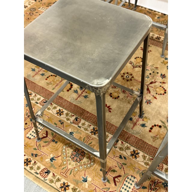 Industrial Cb2 Flint Metal Counter Stools, Pair For Sale - Image 3 of 12