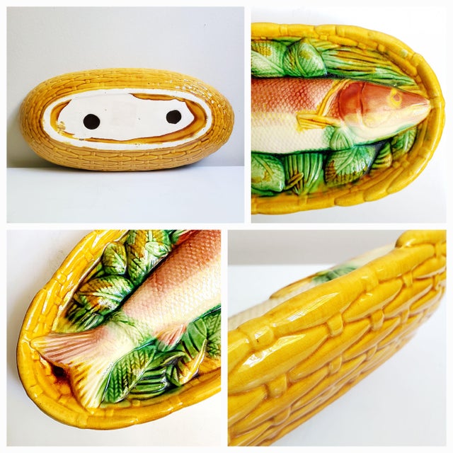 1950s 1950s Italian Majolica Fish Basket Wall Platter For Sale - Image 5 of 12