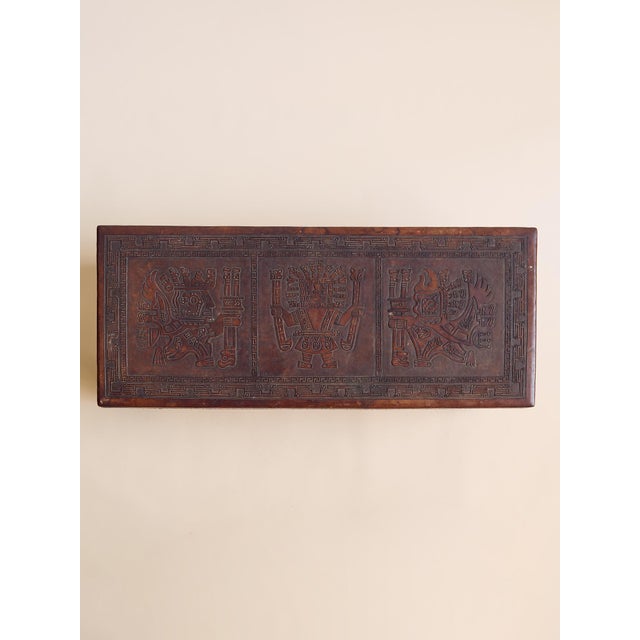 1970s The Vintage Peruvian Leather Carved Coffee Table For Sale - Image 5 of 9
