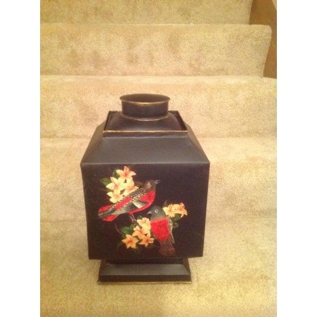Vintage 1990s Vintage Hand Painted Black English Tole Tea Caddy For Sale - Image 4 of 13