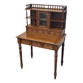 Quarter-Sawn Oak Secretary Desk + Gallery Top, Antique For Sale