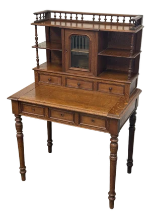 Quarter-Sawn Oak Secretary Desk + Gallery Top, Antique