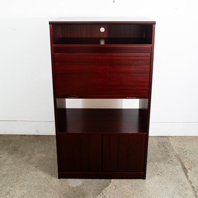 1960s Mid Century Danish Modern Cabinet Media Rosewood Tambour Door Low Tall Denmark For Sale - Image 4 of 12