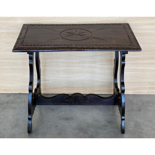 19th Baroque Spanish Side Table with Lyre Legs and Carved Edges For Sale - Image 18 of 18