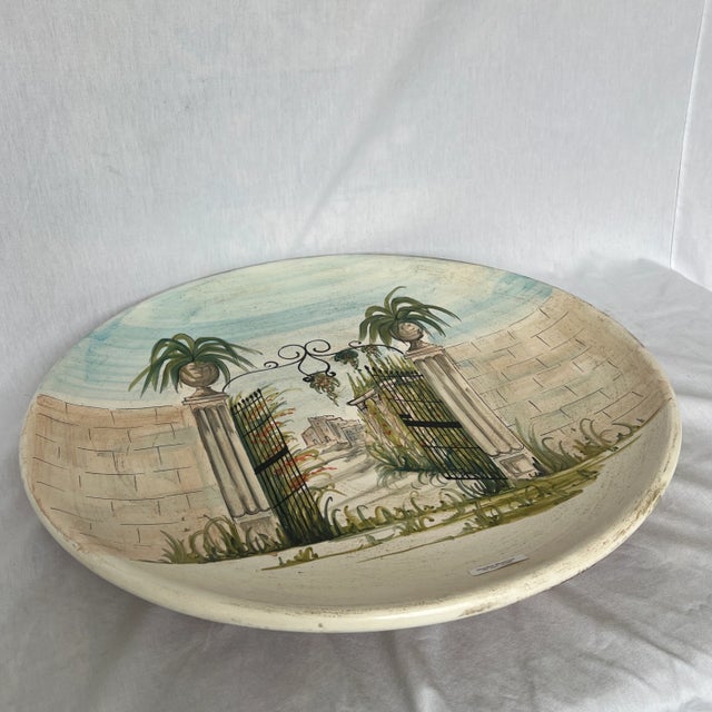 Italian Hand Painted Round Ceramic Wall Plate For Sale - Image 9 of 10