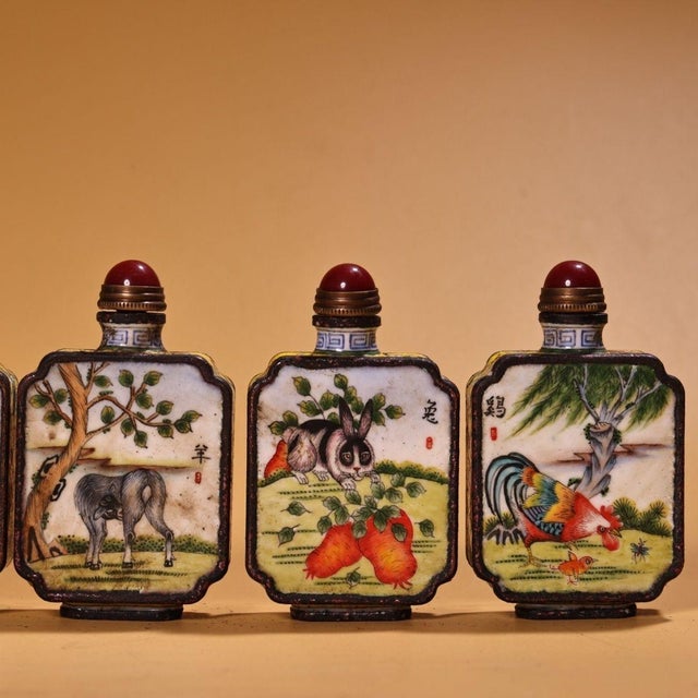 Late 19th Century Set of 6 Antique Cloisonné Enamel Zodiac Snuff Bottles, 480g Total, 12 Designs For Sale - Image 5 of 10