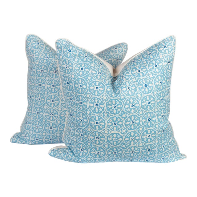 2020s China Seas Nitik II Turquoise and Ivory Pillows - A Pair For Sale - Image 5 of 5