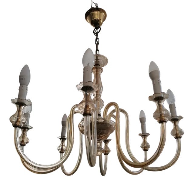 Eight-Light Murano Glass Chandelier, 1960s For Sale