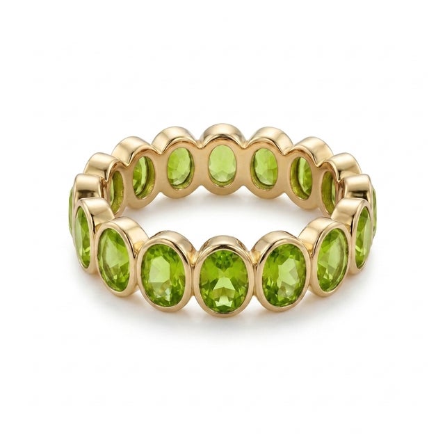 Peridot Bezel-Set Eternity Stackable Band Ring in 18k Gold Plated Sterling Silver Us 7 For Sale - Image 4 of 4