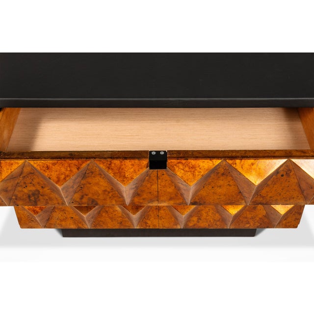Set of Two (2) Futuristic Brutalist Italian Modern Sculptural Diamond Faced End Tables With Leather Tops, Italy, C. 1970s For Sale - Image 12 of 18