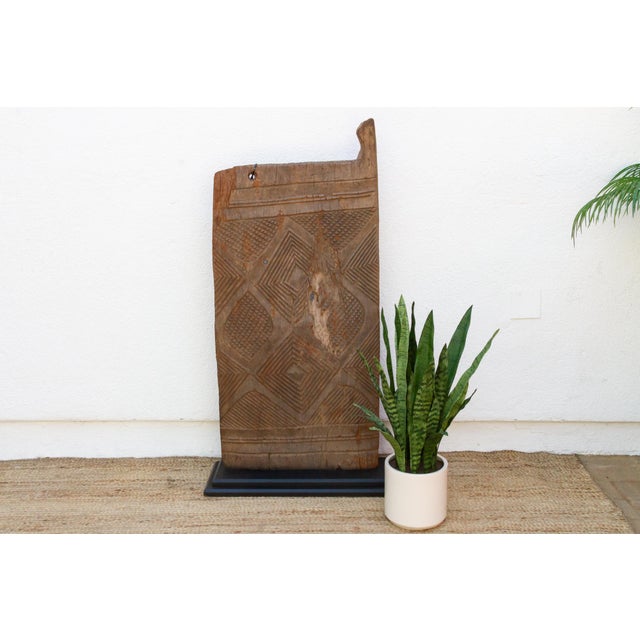 Ancient Diamond Motif Dogon Door on Stand For Sale - Image 9 of 9