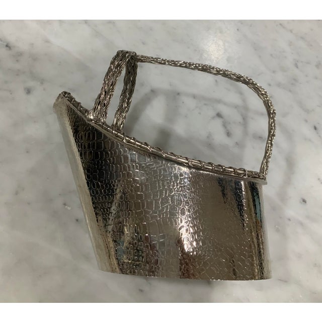 1980s Alligator Embossed Silver Champagne or Wine Caddy With Braided Handle - Palm Beach Regency, Grandmillennial, Gift, Bar Cart Barware - Pics! For Sale - Image 5 of 9