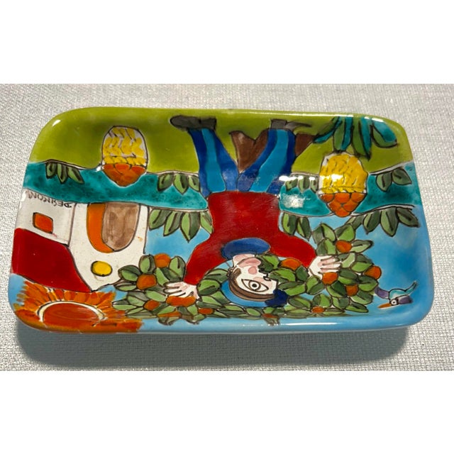 Mid 20th Century MCM Italian Hand Painted DeSimone Man With Apples Ceramic Tray Ashtray Catchall For Sale - Image 5 of 7