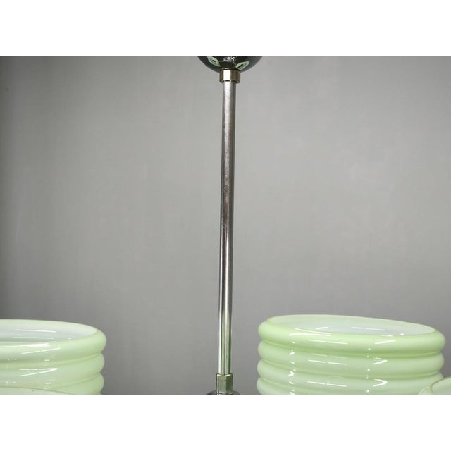 Art Deco Green Opaline Glass Chandelier, Former Czechoslovakia, 1930s For Sale - Image 6 of 14
