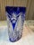 Art Deco 1960s German Cut to Clear Cobalt Oval Starburst Vase For Sale - Image 3 of 12