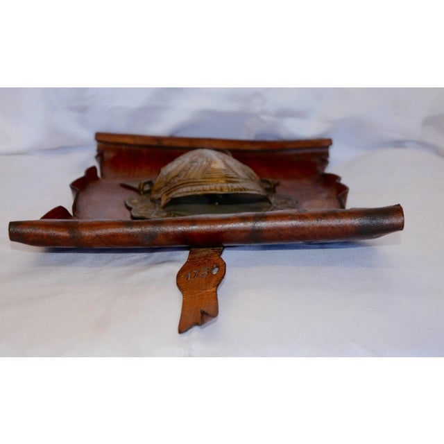 Vintage Bronze Shield on Rustic Leather Scroll Wall Hanging For Sale - Image 9 of 10
