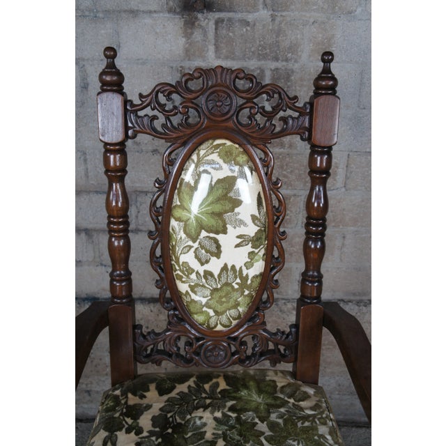 Set of 8 Vintage 20th Century Charles II Carolean Style Carved Oak Dining Room Chairs For Sale - Image 6 of 13