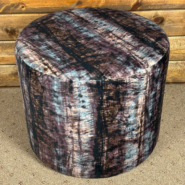 Textile Round Ottoman Footstool Made in Usa Designer Abstract Fabric Accent Stool 21"x17 For Sale - Image 7 of 8