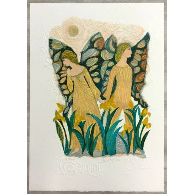 Mid 20th Century Mid Century Modern Unframed Gemini Zodiac Judith Bledsoe Hand Signed Lithograph For Sale - Image 5 of 5