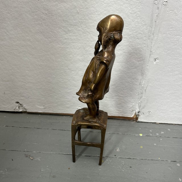 1950’s After Clara “Girl Standing on a Stool” Bronze Sculpture For Sale In Philadelphia - Image 6 of 7