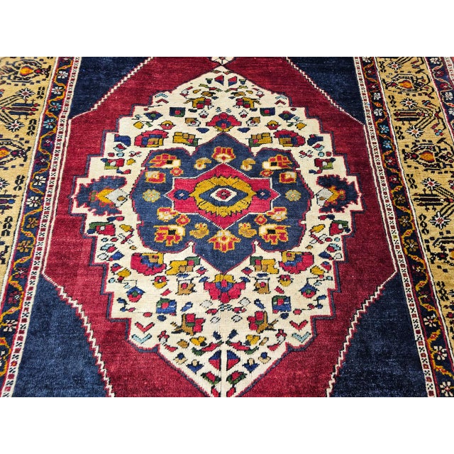 Vintage Turkish Oushak Area Rug, Hand-Knotted Geometric, Navy & Red, 6' x 9' For Sale - Image 17 of 17