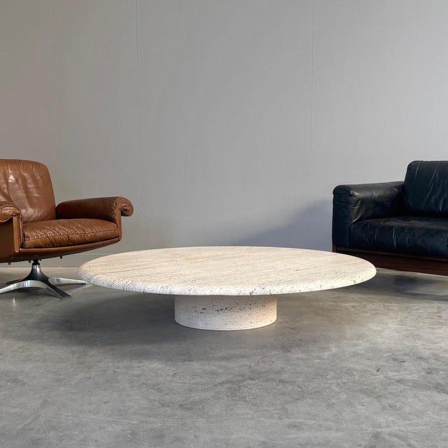 Large Round Travertine Coffee Table from Up & Up, Italy, 1970s For Sale - Image 4 of 14