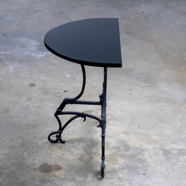 Early 20th Century Art Deco Italianate Demilune Table Black Painted Hand Wrought Iron Base For Sale - Image 10 of 18