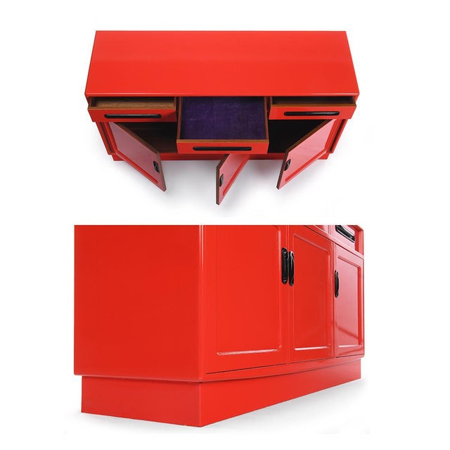 Red Lacquered Wooden Sideboard with 3 Doors and 3 Drawers, 1960s For Sale - Image 3 of 5