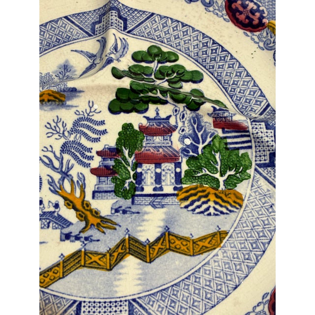 Antique English Staffordshire Plates - Davenport Blue Willow Pagoda Pattern - Set of 5 For Sale - Image 9 of 11