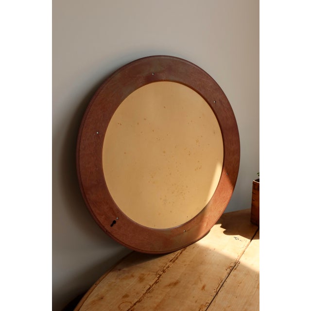 Vintage Round Mirror with Mahogany Wood-Effect Frame, 1970s For Sale - Image 6 of 7