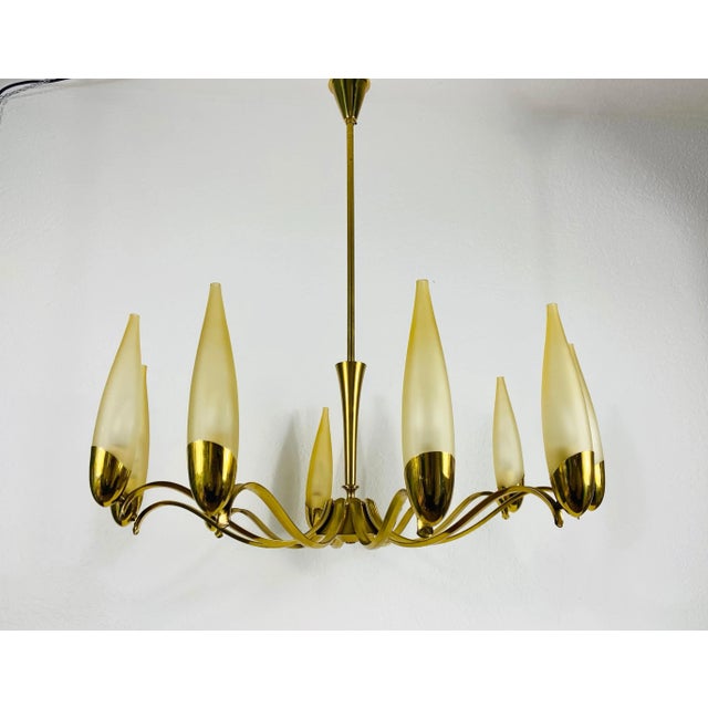 Brass Stilnovo Mid-Century Modern Italian Brass and Glass Chandelier, 1960s For Sale - Image 8 of 13