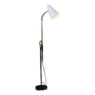 Adjustable '7070' Floor Lamp by Falkenbergs Belysning with Brass Details and Perforated Shade, Sweden For Sale