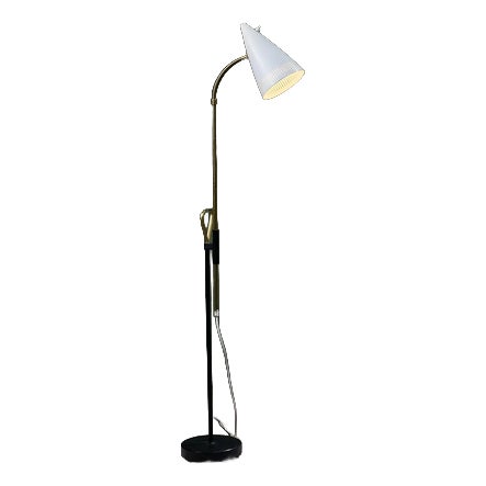 Adjustable '7070' Floor Lamp by Falkenbergs Belysning with Brass Details and Perforated Shade, Sweden For Sale